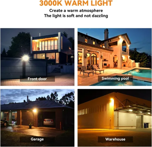 Vista 8 de LANGY Luces solares de 3000 K de color blanco cálido para exteriores, luces de estacionamiento comercial, luces amarillas, 180 LED chips de luz