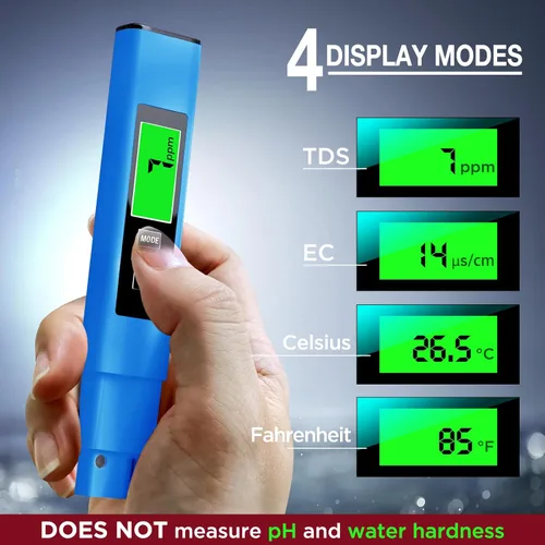 Vista 2 de Medidor TDS Digital de Agua 4 en 1 Completamente Nuevo 2025 - Probador de Agua Digital Preciso y Confiable TDS EC y Temp(°C,°F) - 0-9999ppm