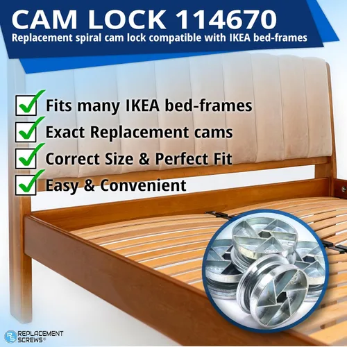 Vista 2 de ReplacementScrews Candados de leva para marco de cama compatibles con IKEA Part 114670 (MALM, SONGESAND, BRIMNES) (paquete de 1)