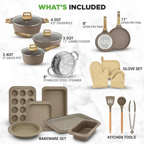 Vista 2 de Nutrichef 22-Piece Marble Non-Stick Cookware and Bakeware Set - Professional Home Kitchen Collection with Multi-Sized Pots, Pans, and Heat-Resistant