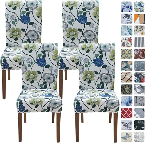 Vista 12 de SPRINGRICO Juego de 4 fundas elásticas para sillas de comedor de Navidad, fundas para sillas Parsons de cocina, fundas de asiento extraíbles