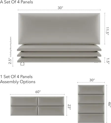 Vista 3 de Cabeceras tapizadas Vänt - Paneles de pared para montar en la pared tamaño Queen/Full - Champán neutro metálico - Juego de 4 paneles