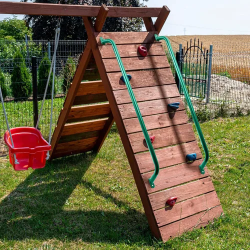 Vista 4 de Lounsweer 4 piezas de accesorios de parque infantil, asas de seguridad de metal verde, mango de escalera para casa de juegos, mango largo verde