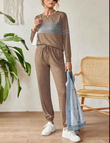 Vista 3 de Ekouaer Sudaderas de manga larga con cuello redondo y bolsillo para mujer