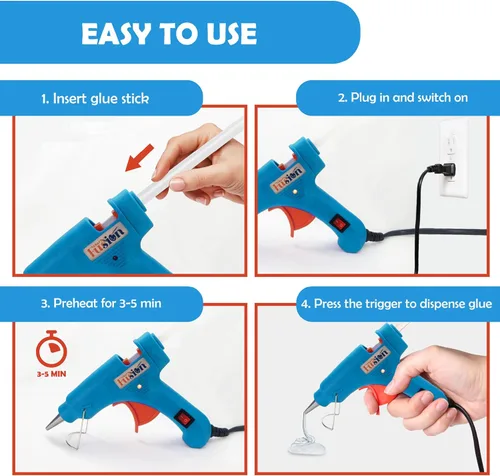 Vista 5 de Kit de pistola de pegamento caliente con estuche, juego de mini pistola de pegamento caliente de 20 W y 10 barras de pegamento pequeñas, para niños