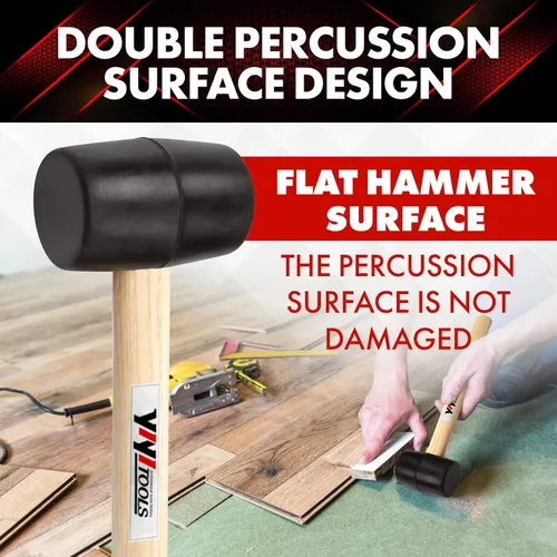 Vista 5 de YIYITOOLS YY-2-005 Mazo de goma con mango de madera–8 onzas, negro