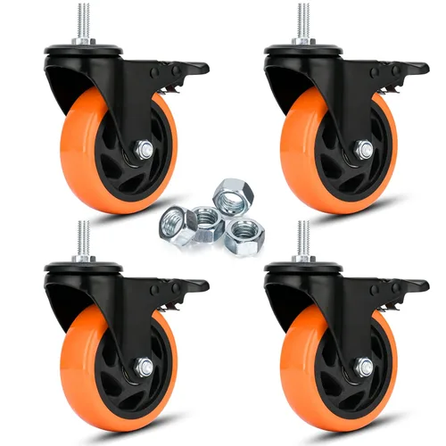 Vista 15 de Ruedas de Vástago de 3 Pulgadas Ruedas de Vástago Roscadas de Alta Resistencia Ruedas Giratorias de Vástago UNC 3/8"-16 x 1 Juego de 4 Ruedas