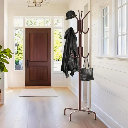 Vista 2 de Simple Houseware - Perchero de pie organizador para abrigos y sombreros, 12 ganchos, bronce