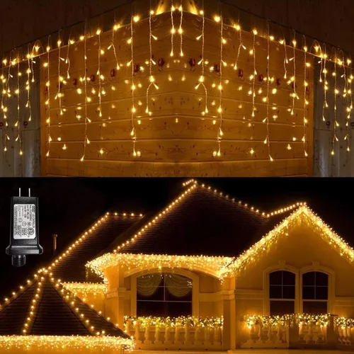 Vista 9 de LYHOPE Luces de Navidad de Carámbanos, 432 LED de 35.4 pies, 8 Modos de Luces de Carámbanos de Bajo Voltaje con 72 Gotas, Luces de Hadas de Cortina
