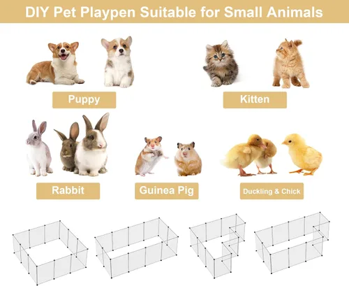 Vista 5 de Corralito para mascotas, corralito transparente para animales pequeños, cerca de patio para cachorros, conejos, cobayas, hurones, ratones