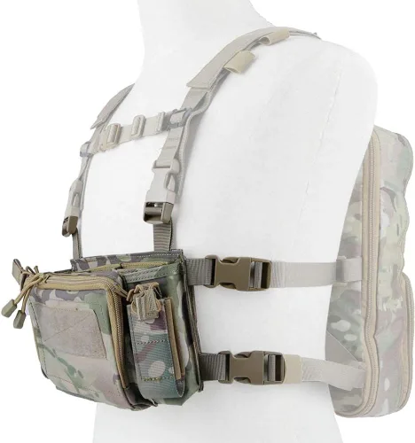 Vista 3 de Chaleco táctico Airsoft, caja de municiones para aparejos, revistero y chaleco táctico de múltiples bolsillos con mochila Molle Flatpack, CP