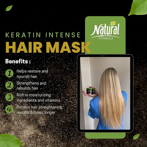 Vista 3 de Natural Formula Mascarilla capilar de queratina - Reparación intensa, mascarilla capilar para cabello encrespado - 11.8 fl oz