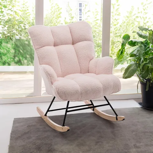 Vista 12 de SAETSFEG Mecedora tapizada con respaldo alto, cómodo y elegante sillón con asiento acolchado para salas de estar, color negro