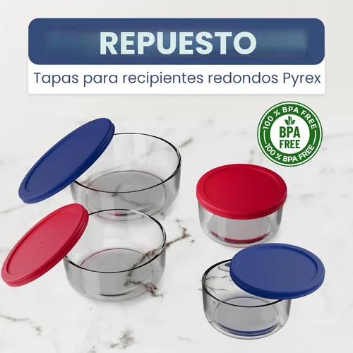 Vista 5 de Tapas de repuesto para recipientes de almacenamiento de alimentos de vidrio Pyrex, redondas (2) 7202-PC 1 taza (3) 7200-PC 2 tazas (2) 7201-PC 4