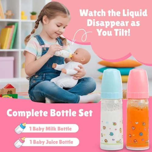Vista 2 de Biberones mágicos, 2 botellas: 1 de leche y otra de jugo, tamaño grande especialmente para niños pequeños