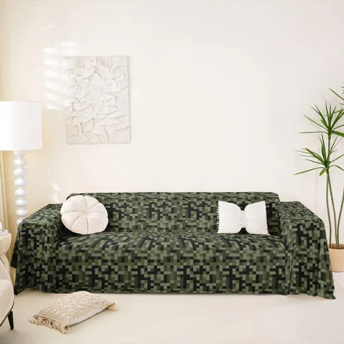 Erosebridal Army Green Pixel Plaid Couch Cover Miners Games Checkered Sofa Cover Abstract Camo Grids Couch Protector Gaming Geometric Sofa Slipcover