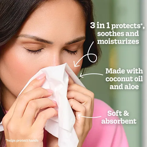 Vista 4 de Kleenex Lotion Facial Tissues with Coconut Oil, 6 Flat Boxes, 180 Tissues Per Box, 3-Ply