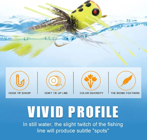 Vista 2 de Kit de señuelos para pesca con mosca, moscas para pesca con mosca seca, moscas de pesca con mosca superior, panfish Bluegill Popper Bait Bug