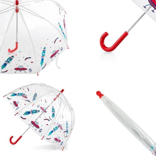 Vista 3 de totes Paraguas de burbujas transparente para niños con mango de fácil agarre, Aventura Cósmica, Paraguas de burbujas transparente con mango de fácil