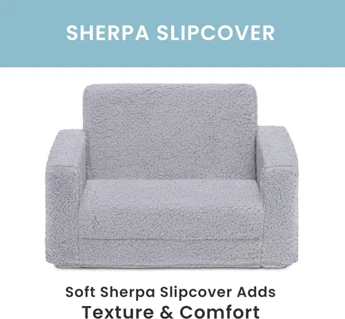 Vista 6 de Delta Children Cozee Silla Convertible 2 en 1 con Sherpa Abatible de Silla a Tumbona para Niños, Gris