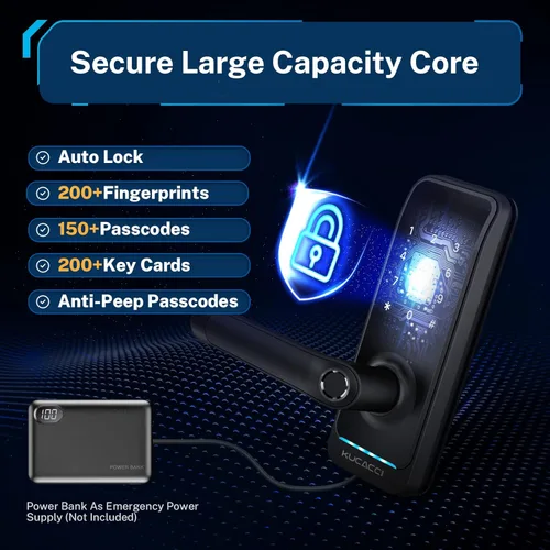 Vista 6 de Cerradura inteligente de puerta con manija: KUCACCI - Cerradura de puerta digital sin llave para puerta delantera - Teclado de huellas dactilares