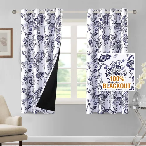 Vista 19 de H.VERSAILTEX Cortinas 100% de Opacidad para Sala de Estar Cortinas Opacas Florales de Camelia de 63 Pulgadas de Largo que Bloquean la Luz Cortinas