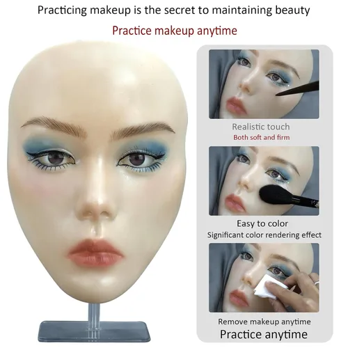 Vista 2 de Tablero de práctica de maquillaje 5D, cara de maniquí de maquillaje de silicona, cara de práctica de maquillaje para principiantes reutilizable, ojo