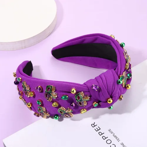 Vista 6 de MOLOCH Diadema de Mardi Gras, accesorios para el cabello de carnaval para mujer, máscara con purpurina, diadema anudada, morado, verde, dorado