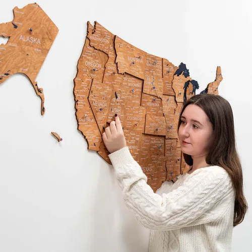 Vista 34 de Enjoy The Wood Mapa de Madera de Estados Unidos Lugares Visitados - Rastreador de Viajes de Mapa 3D de Estados de EE.UU. Decoración de Pared