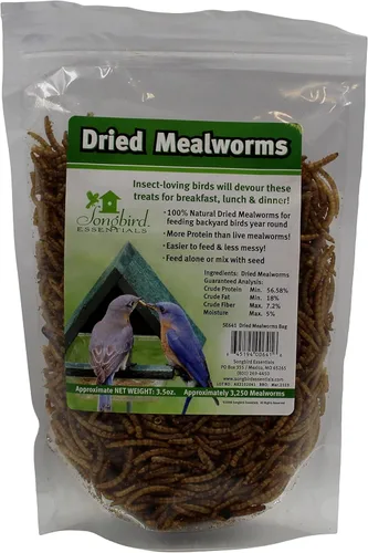Songbird Essentials Gusanos de harina secos para aves silvestres, gusanos de harina 100% naturales para pollos, pájaros azules, reptiles y patos,