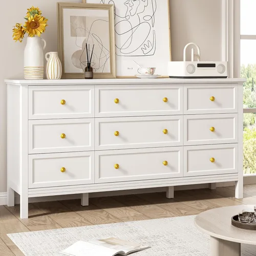 Vista 14 de LYNSOM Cómoda negra para dormitorio, cómoda de 6 cajones con cajón ancho y asas de metal, cómodas de madera y cajones para pasillo, entrada
