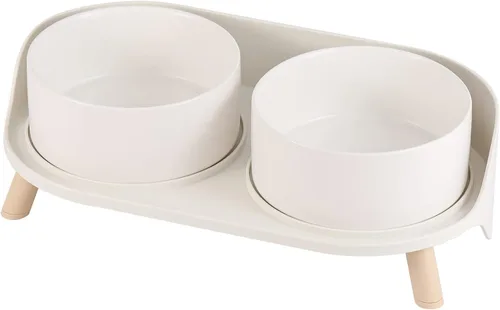 Vista 6 de Juego de Cuencos Elevados de Cerámica para Gatos - Platos Dobles Elevados para Alimentos y Agua - Soporte Antideslizante y Resistente a Salpicaduras