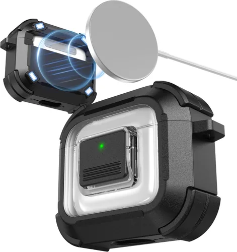 Vista 17 de RFUNGUANGO Funda para AirPods Pro 2, compatible con AirPods Pro de 2ª/1ª generación, compatible con MagSafe, bloqueo automático magnético con kit