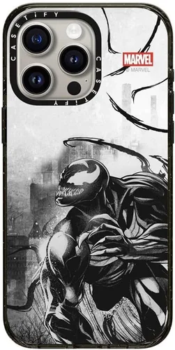 Vista 46 de CASETiFY Impact - Funda para iPhone 13 Mini [Marvel Colab / protección contra caídas de 8.2 pies/Magsafe] - Capitán América VS - Negro transparente