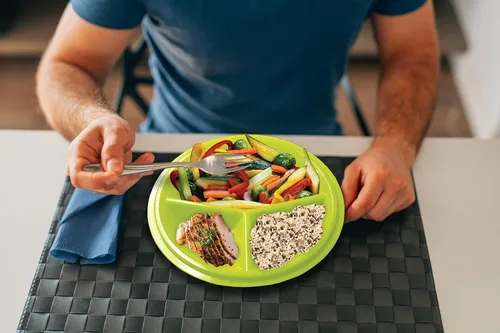 Vista 5 de Rehabilitation Advantage Placa de porción de 3 compartimentos con tapa (juego de 2)