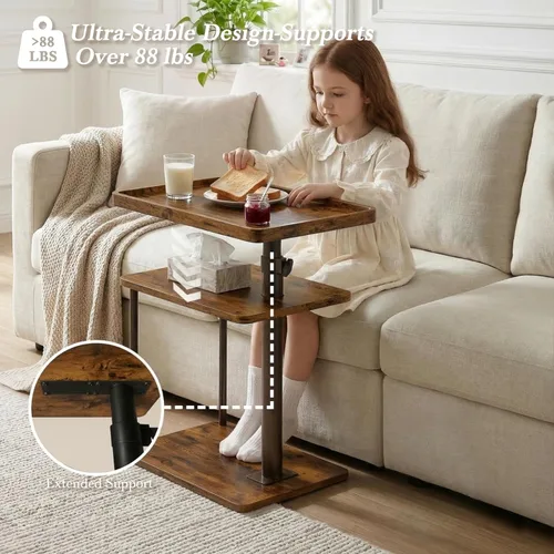 Vista 3 de Faesun Mesa auxiliar de mesa C de altura ajustable, bandeja giratoria de 360° para espacios pequeños, mesita de noche pequeña para sala de estar