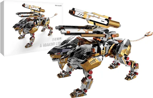 Microworld Rompecabezas 3D para adultos, kits de modelo de metal, kit de modelo mecánico de león rugiente, rompecabezas de metal 3D, rompecabezas de