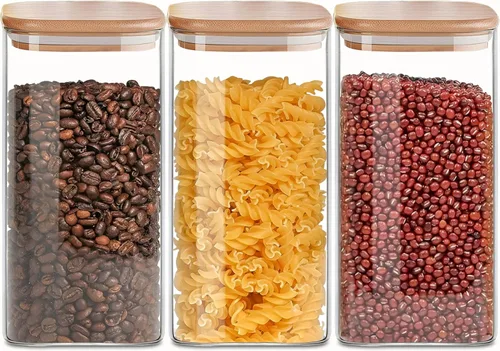 Vista 10 de VIEWELLD Juego de Contenedores de Almacenamiento de Alimentos con Tapas Herméticas de Bambú de 5 Piezas, Botes de Vidrio con Tapas Herméticas