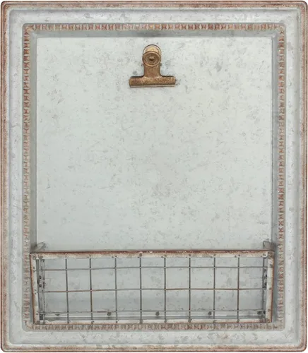 Vista 2 de Stonebriar Decoración de pared de metal galvanizado con canasta, 15.2 x 13.2 pulgadas, gris