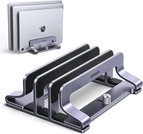 Vista 10 de UGREEN - Soporte vertical para laptop de 2 ranuras para escritorio, compatible con MacBook Pro Air, Lenovo Ideapad, Surface Book, HP Notebook, Dell