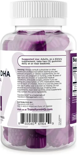 Vista 3 de TransformHQ Ashwagandha Gummies 1,200 mg, 60 gomitas (sabor a bayas mixtas) – Suplemento de extracto de hierbas Ashwagandha – 30 porciones, sin