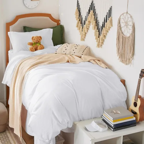 Vista 59 de Bedsure Funda de edredón de tamaño King, suave, prelavada, blanca, 3 piezas, 1 funda de edredón de 104 x 90 pulgadas con cierre de cremallera y 2