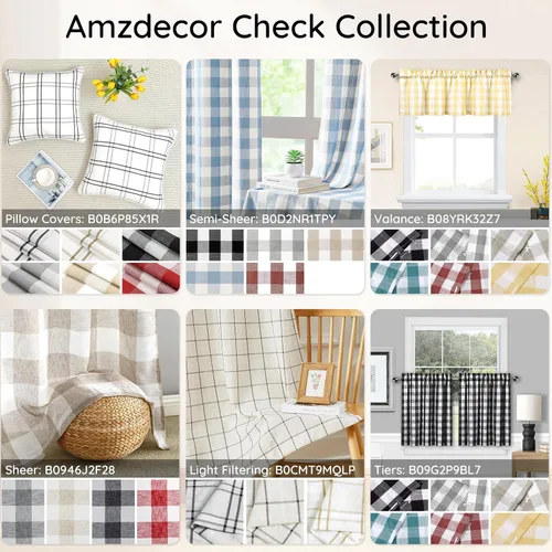 Vista 7 de Amzdecor Cortinas a cuadros de búfalo con ojales de 54 pulgadas de largo, cortinas texturizadas semitransparentes para sala de estar y dormitorio, 2