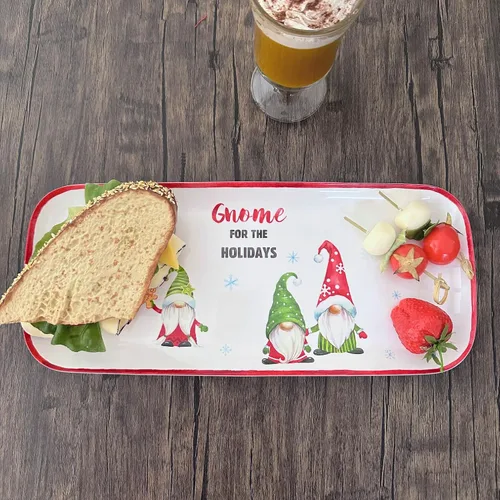 Vista 4 de UPware, bandeja de servir de melamina de gnomo navideño, bandeja rectangular de 15 x 6.5 pulgadas, bandeja de comida libre de BPA para entretener