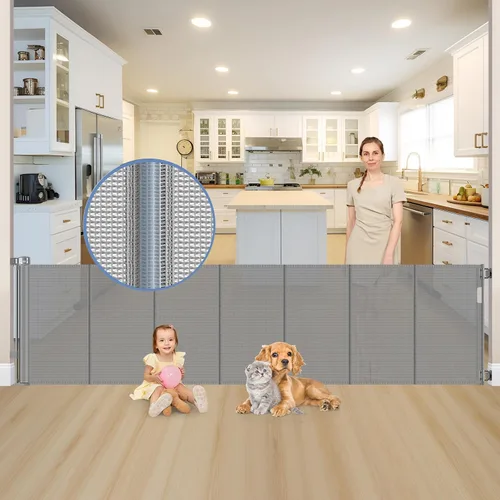 Vista 10 de Puertas retráctiles reforzadas extra largas de 120 pulgadas para marcos de puertas, puerta extra ancha para mascotas interior, puertas retráctiles