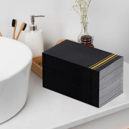 Vista 7 de 200 Servilletas de Papel con Ribete Dorado Negras Elegantes Servilletas de Cena, Servilletas de Invitados de 3 Capas con Papel Dorado Desechables