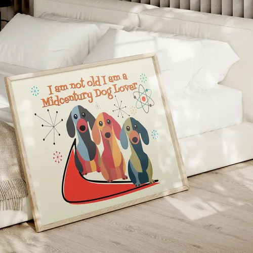 Vista 7 de Mid-Century Wall Art with Atomic Dogs Bar Wall Art Retro Dog & Beer Sticker Peel and Stick Decor Printed on a Removable self-Adhesive