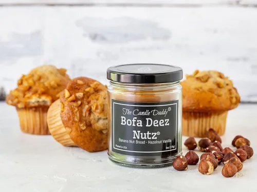 Vista 5 de Bofa Deez Nutz - Divertido - Pan de nuez de plátano y avellana vainilla - Vela perfumada - Doble vertido - 6 onzas - 40 horas de tiempo de combustión