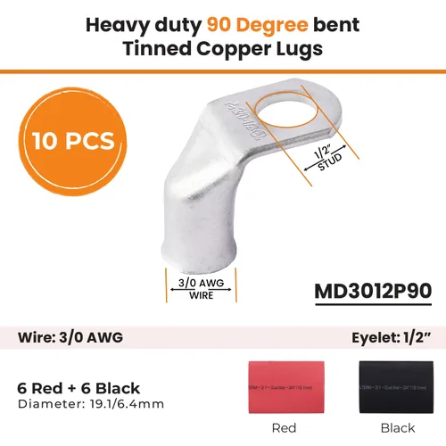 Vista 420 de SELTERM 5 piezas terminales de cable de cobre estañado 1/0 AWG perno de 1/2", extremos de cable de batería, terminales de anillo, conectores