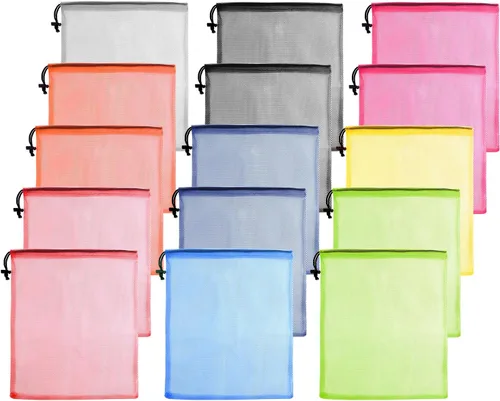 KUUQA 15 bolsas de malla con cordón, bolsa de malla para lavandería, bolsa de malla para cosas de malla, bolsa de malla de nailon para